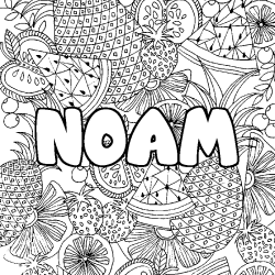 Coloring page first name NOAM - Fruits mandala background