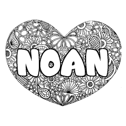 Coloring page first name NOAN - Heart mandala background