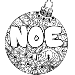 Coloring page first name NOE - Christmas tree bulb background