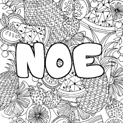 Coloring page first name NOE - Fruits mandala background