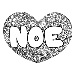 Coloring page first name NOE - Heart mandala background