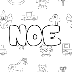 Coloring page first name NOE - Toys background