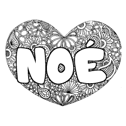 Coloring page first name NOÉ - Heart mandala background