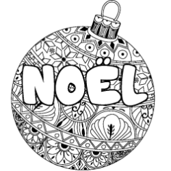 Coloring page first name NOËL - Christmas tree bulb background