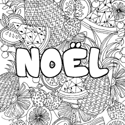 Coloring page first name NOËL - Fruits mandala background