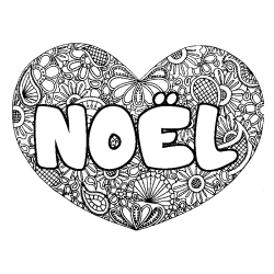 Coloring page first name NOËL - Heart mandala background