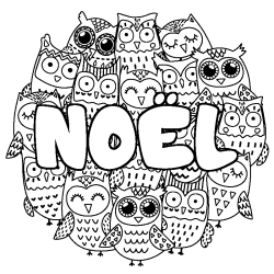 Coloring page first name NOËL - Owls background