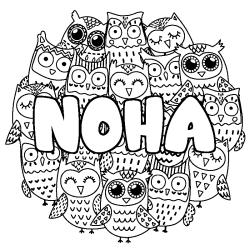 Coloring page first name NOHA - Owls background