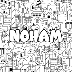 Coloring page first name NOHAM - City background