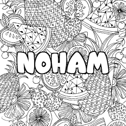 Coloring page first name NOHAM - Fruits mandala background