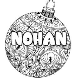 Coloring page first name NOHAN - Christmas tree bulb background