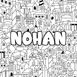 Coloring page first name NOHAN - City background