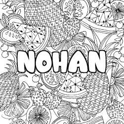 Coloring page first name NOHAN - Fruits mandala background