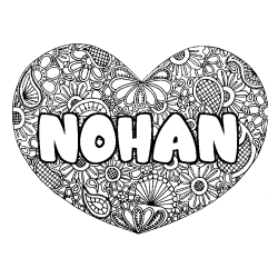 Coloring page first name NOHAN - Heart mandala background