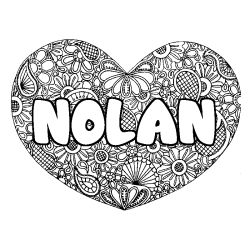 Coloring page first name NOLAN - Heart mandala background