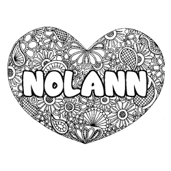 Coloring page first name NOLANN - Heart mandala background