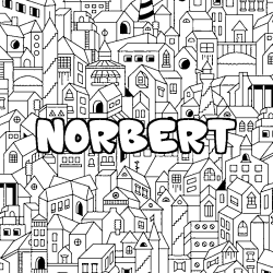 Coloring page first name NORBERT - City background