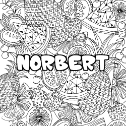 Coloring page first name NORBERT - Fruits mandala background