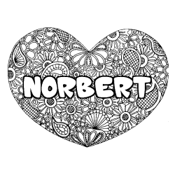 Coloring page first name NORBERT - Heart mandala background