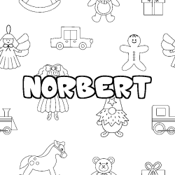 Coloring page first name NORBERT - Toys background