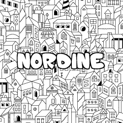 Coloring page first name NORDINE - City background