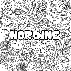 Coloring page first name NORDINE - Fruits mandala background