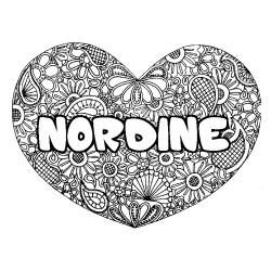 Coloring page first name NORDINE - Heart mandala background