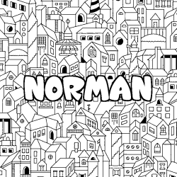 Coloring page first name NORMAN - City background