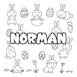 Coloring page first name NORMAN - Easter background