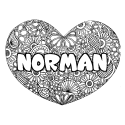 Coloring page first name NORMAN - Heart mandala background