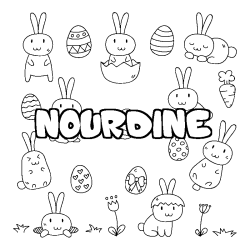 Coloring page first name NOURDINE - Easter background