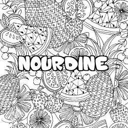 Coloring page first name NOURDINE - Fruits mandala background