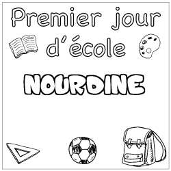 Coloring page first name NOURDINE - School First day background