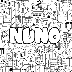 Coloring page first name NUNO - City background