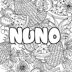 Coloring page first name NUNO - Fruits mandala background