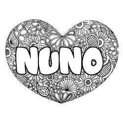 Coloring page first name NUNO - Heart mandala background