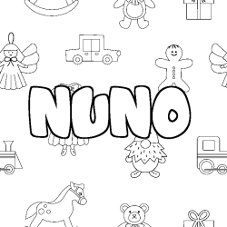 Coloring page first name NUNO - Toys background