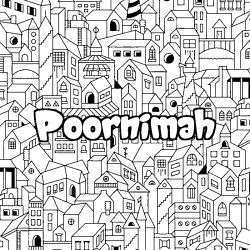 Coloring page first name Poornimah - City background