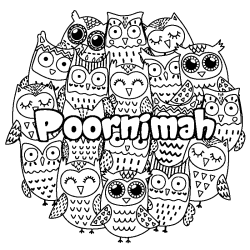 Coloring page first name Poornimah - Owls background