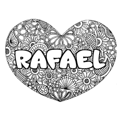 Coloring page first name RAFAEL - Heart mandala background