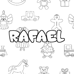 Coloring page first name RAFAEL - Toys background