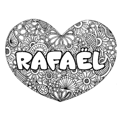 Coloring page first name RAFAËL - Heart mandala background