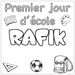 Coloring page first name RAFIK - School First day background