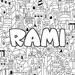 Coloring page first name RAMI - City background