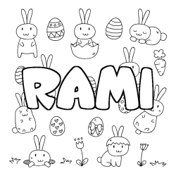 Coloring page first name RAMI - Easter background