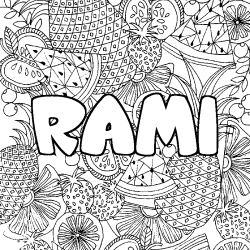 Coloring page first name RAMI - Fruits mandala background