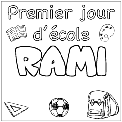 Coloring page first name RAMI - School First day background