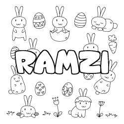 Coloring page first name RAMZI - Easter background