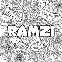 Coloring page first name RAMZI - Fruits mandala background