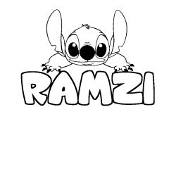 Coloring page first name RAMZI - Stitch background